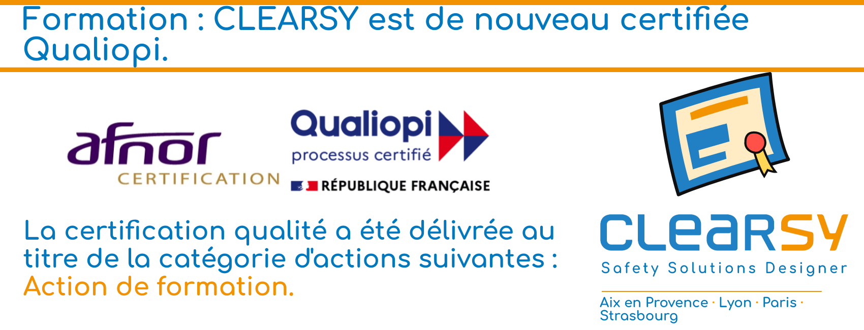 Formation : CLEARSY est de nouveau certifiée Qualiopi